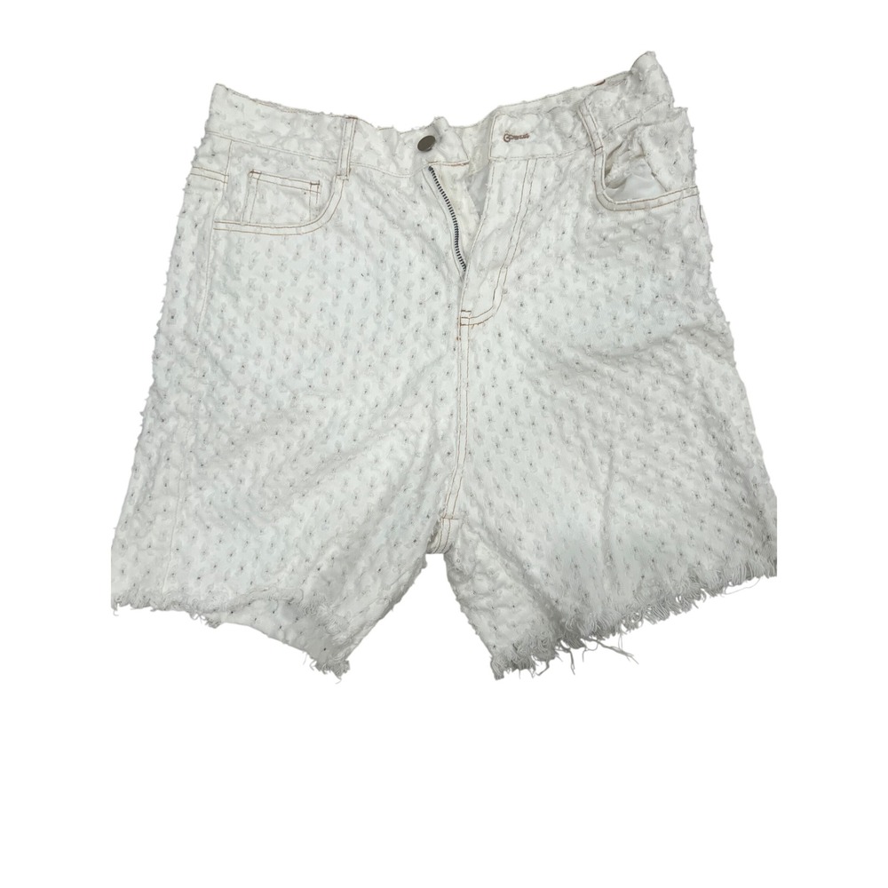 Sage Shorts Womens Sz L White Textured Eyelash Raw Hem Boho High Waist Coastal